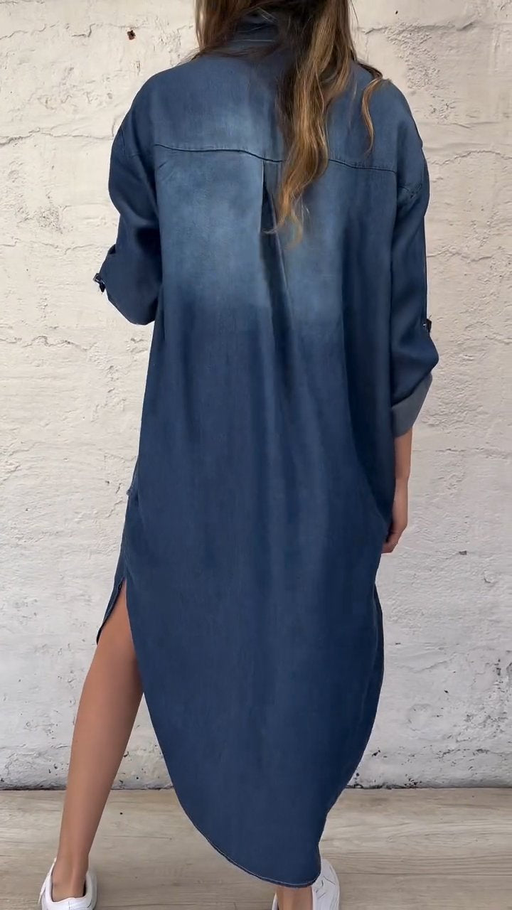 Star Pattern Denim Half Collar Dress
