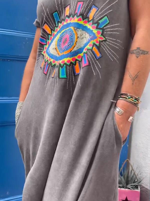 Simple Pattern Print Women's Round Neck Dress