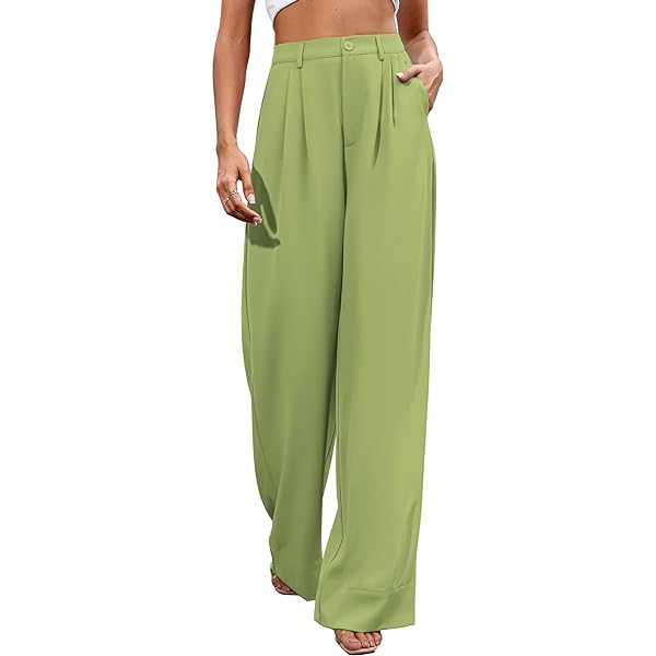 Women Casual Wide Leg Pants Button Down Straight Long Trousers Pants Elastic High Waist Dress Pants for Women Green 0 Women Casual Wide Leg Pants Button Down Straight Long Trousers Pants Elastic High Waist Dress Pants for Women Green 0