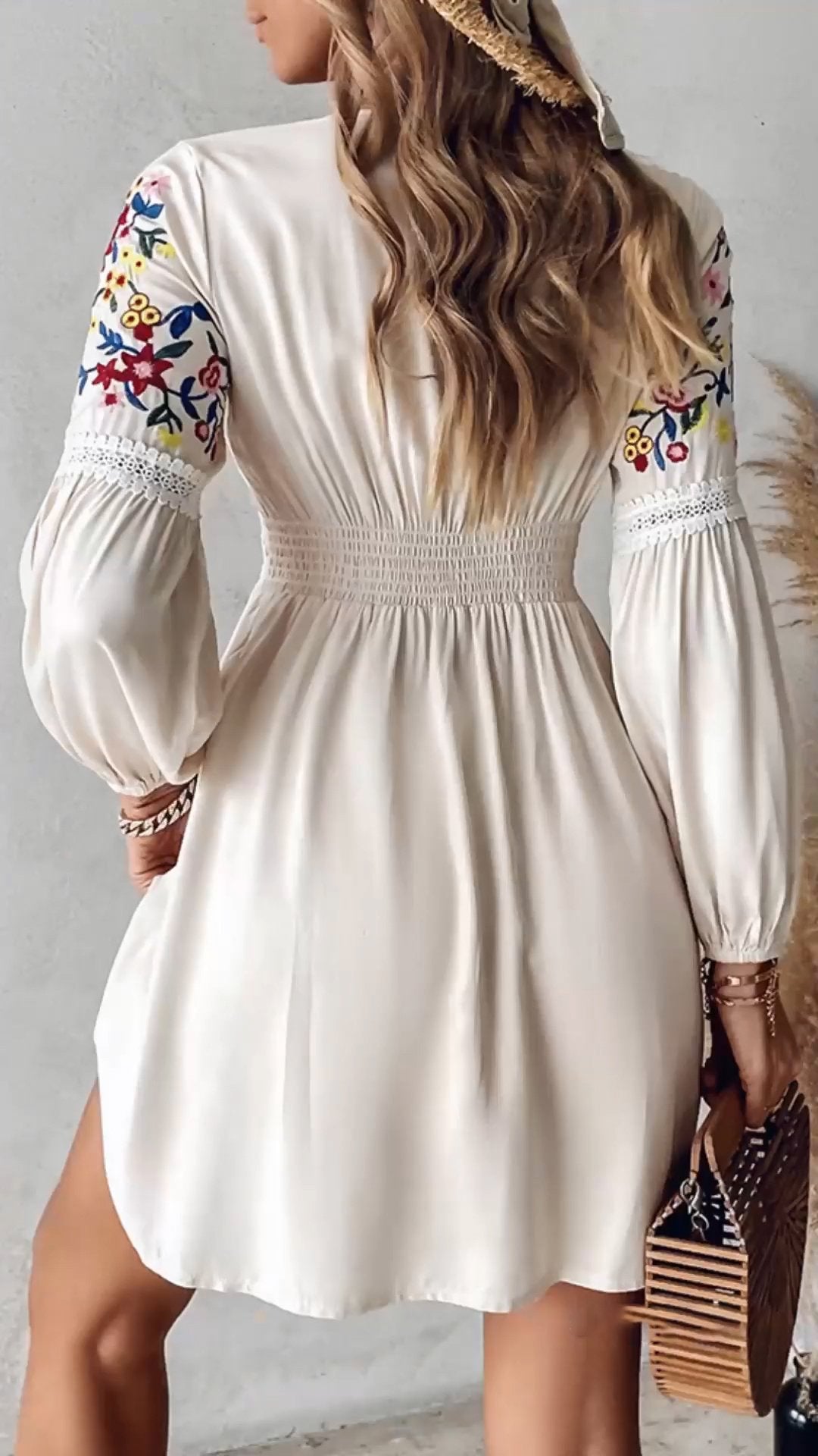 Casual V-neck Printed Patchwork Dress