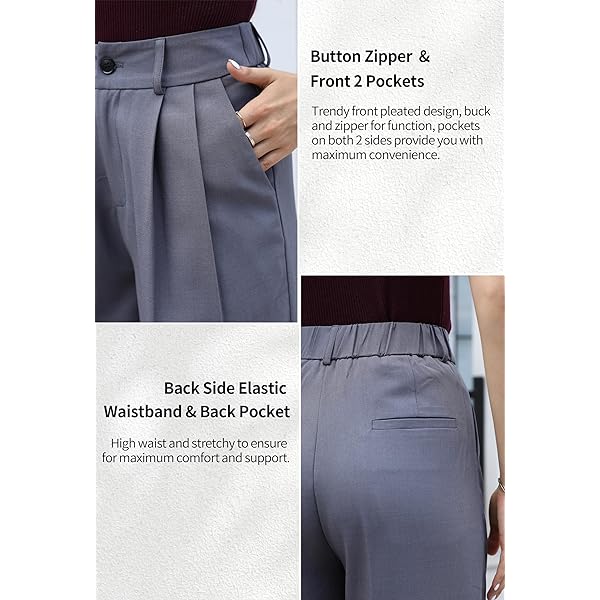 VOOVEEYA Casual Wide Leg Pants for Women - Elastic High Waisted Dress Pants for Business Work Comfy Slacks Trousers Suit Regular Medium Khaki VOOVEEYA Casual Wide Leg Pants for Women - Elastic High Waisted Dress Pants for Business Work Comfy Slacks Trousers Suit Regular Medium Khaki