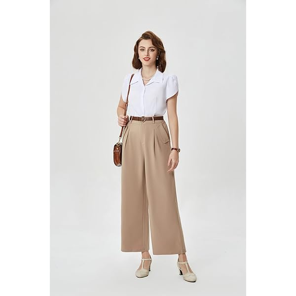 Belle Poque High Waisted Wide Leg Pleated Dress Pants Vintage Loose Baggy Straight Business Work Palazzo Pants Trousers X-Large Olive Green