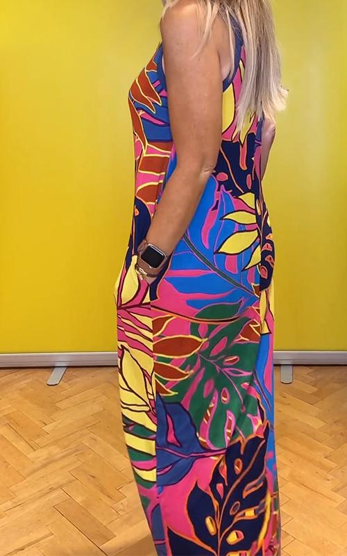 Casual Round Neck Sleeveless Printed Dress