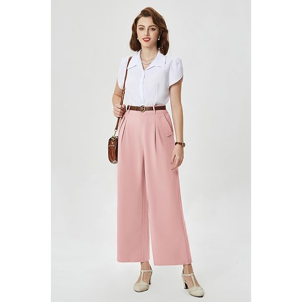 Belle Poque High Waisted Wide Leg Pleated Dress Pants Vintage Loose Baggy Straight Business Work Palazzo Pants Trousers X-Large Olive Green