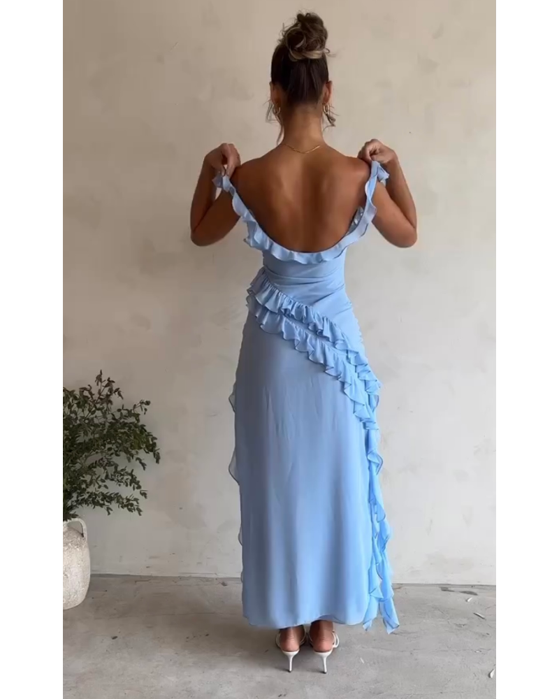 Blue Slit pleated strapless dress Blue Slit pleated strapless dress