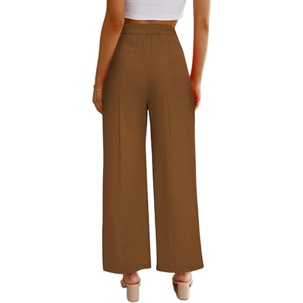 Acelitt Wide Leg Pants for Women Work Business Casual High Waisted Flowy Trousers with Pockets X-Large Brown
