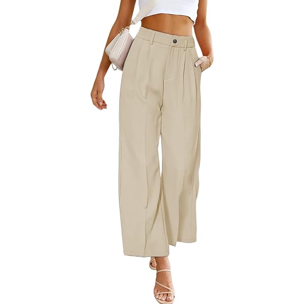 Acelitt Wide Leg Pants for Women Work Business Casual High Waisted Flowy Trousers with Pockets X-Large Brown