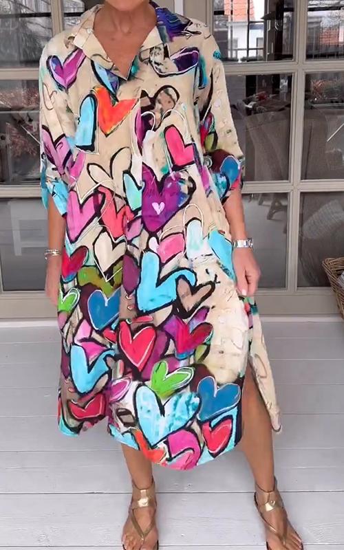 Casual Lapel Love Printed Dress Casual Lapel Love Printed Dress