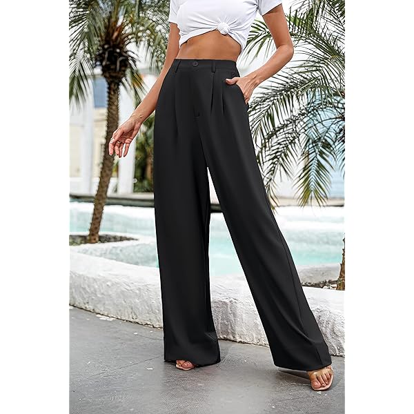 Women Casual Wide Leg Pants Button Down Straight Long Trousers Pants Elastic High Waist Dress Pants for Women Green 0 Women Casual Wide Leg Pants Button Down Straight Long Trousers Pants Elastic High Waist Dress Pants for Women Green 0