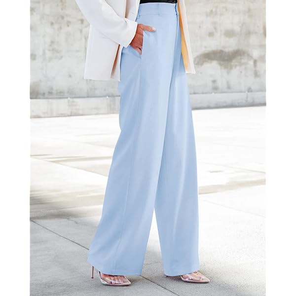 Women Casual Wide Leg Pants Button Down Straight Long Trousers Pants Elastic High Waist Dress Pants for Women Green 0 Women Casual Wide Leg Pants Button Down Straight Long Trousers Pants Elastic High Waist Dress Pants for Women Green 0