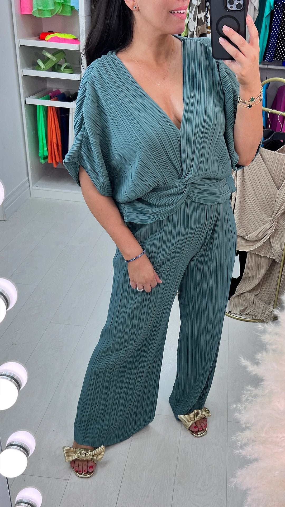 V-neck Loose Pleated Two-piece Suit