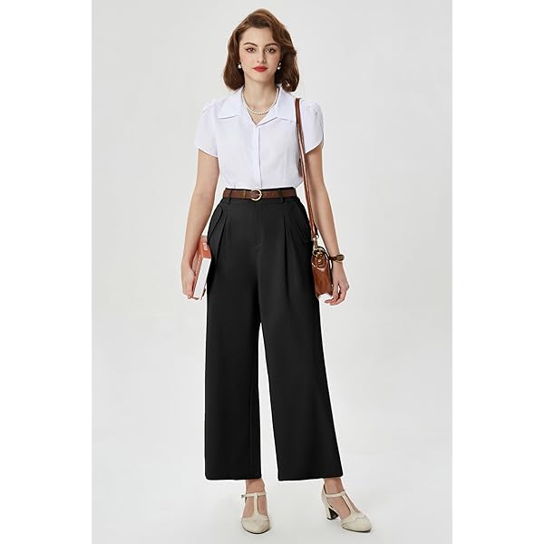Belle Poque High Waisted Wide Leg Pleated Dress Pants Vintage Loose Baggy Straight Business Work Palazzo Pants Trousers X-Large Olive Green