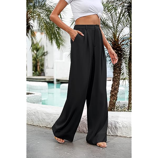 Women Casual Wide Leg Pants Button Down Straight Long Trousers Pants Elastic High Waist Dress Pants for Women Green 0 Women Casual Wide Leg Pants Button Down Straight Long Trousers Pants Elastic High Waist Dress Pants for Women Green 0