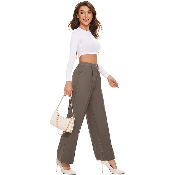 Fall Work Pants for Women Business Casual Office Dress Pants Trousers with Pockets Large White