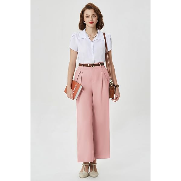 Belle Poque High Waisted Wide Leg Pleated Dress Pants Vintage Loose Baggy Straight Business Work Palazzo Pants Trousers X-Large Olive Green