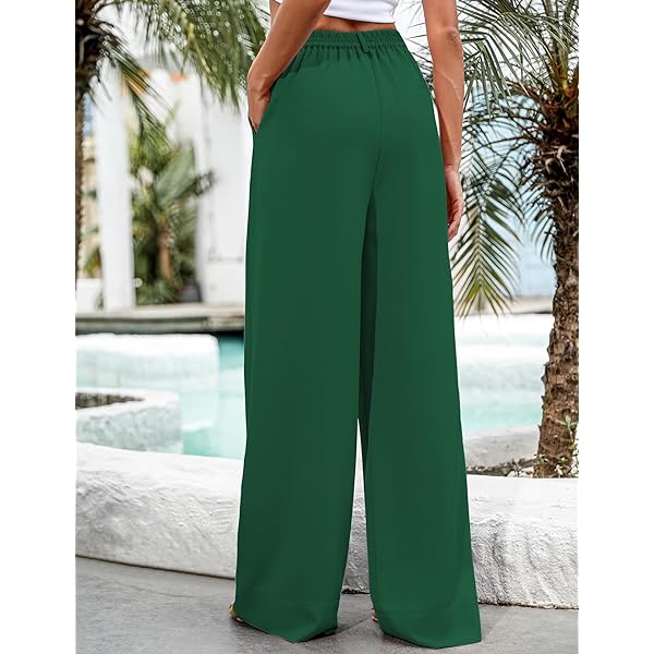 Women Casual Wide Leg Pants Button Down Straight Long Trousers Pants Elastic High Waist Dress Pants for Women Green 0 Women Casual Wide Leg Pants Button Down Straight Long Trousers Pants Elastic High Waist Dress Pants for Women Green 0