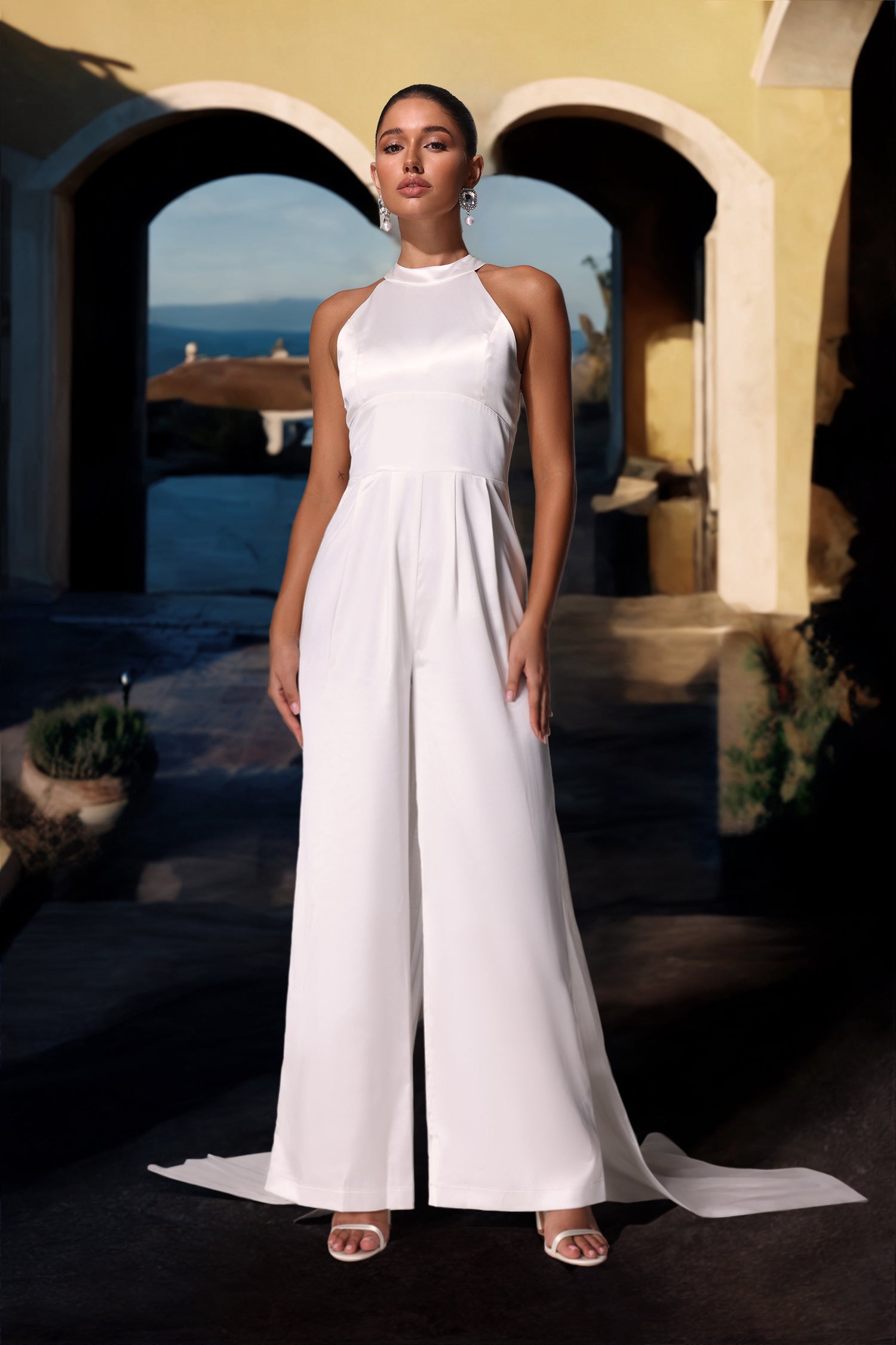 Katya Blackless Halter Jumpsuit - White Katya Blackless Halter Jumpsuit - White