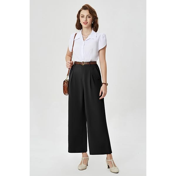 Belle Poque High Waisted Wide Leg Pleated Dress Pants Vintage Loose Baggy Straight Business Work Palazzo Pants Trousers X-Large Olive Green
