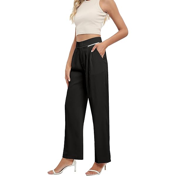 Women Linen Low Rise Wide Leg Pants Pleated Front Casual Long Trousers with Pockets X-Small Beige