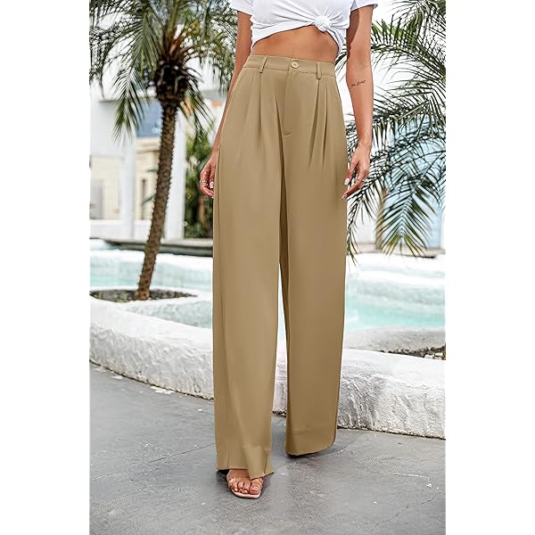 Women Casual Wide Leg Pants Button Down Straight Long Trousers Pants Elastic High Waist Dress Pants for Women Green 0 Women Casual Wide Leg Pants Button Down Straight Long Trousers Pants Elastic High Waist Dress Pants for Women Green 0