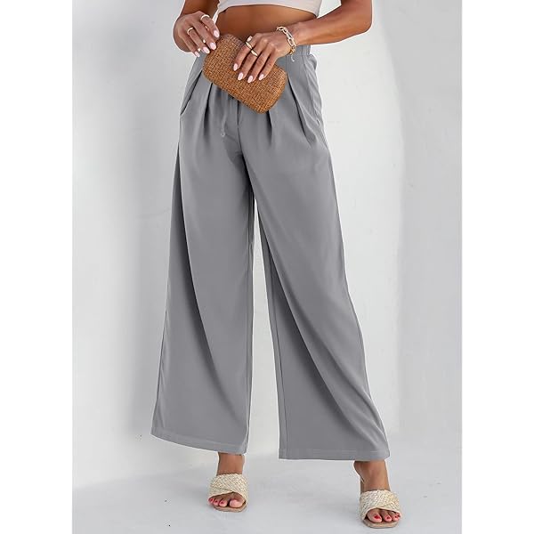 EVALESS Womens High Waisted Straight Leg Long Palazzo Pants Casual Business Office Work Trousers Medium Khaki