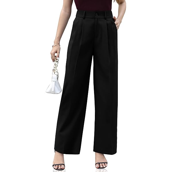 VOOVEEYA Casual Wide Leg Pants for Women - Elastic High Waisted Dress Pants for Business Work Comfy Slacks Trousers Suit Regular Medium Khaki VOOVEEYA Casual Wide Leg Pants for Women - Elastic High Waisted Dress Pants for Business Work Comfy Slacks Trousers Suit Regular Medium Khaki