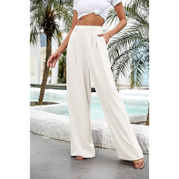 Women Casual Wide Leg Pants Button Down Straight Long Trousers Pants Elastic High Waist Dress Pants for Women Green 0 Women Casual Wide Leg Pants Button Down Straight Long Trousers Pants Elastic High Waist Dress Pants for Women Green 0