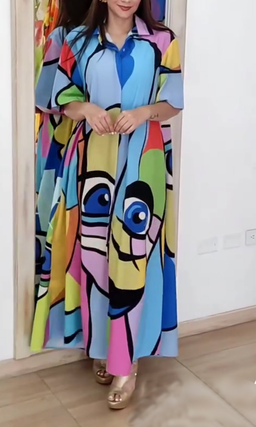 Personalized abstract MAXI SHIRT DRESS